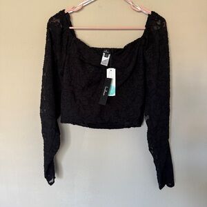 NWT Lulus Staying Flirty Jacquard Long Sleeve Crop Top Black Women Size Medium
